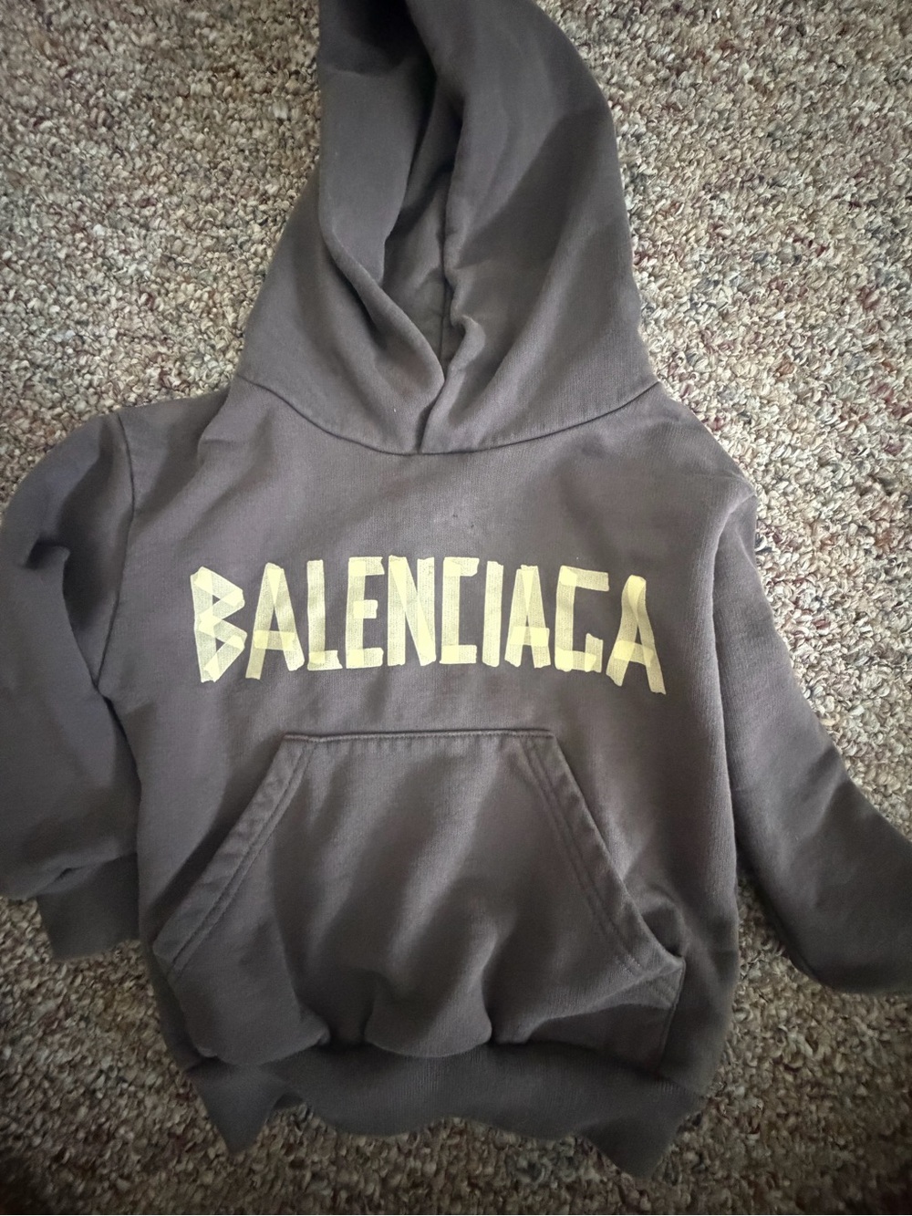 Balenciaga Kids Brown Hoodie with Yellow Logo Print